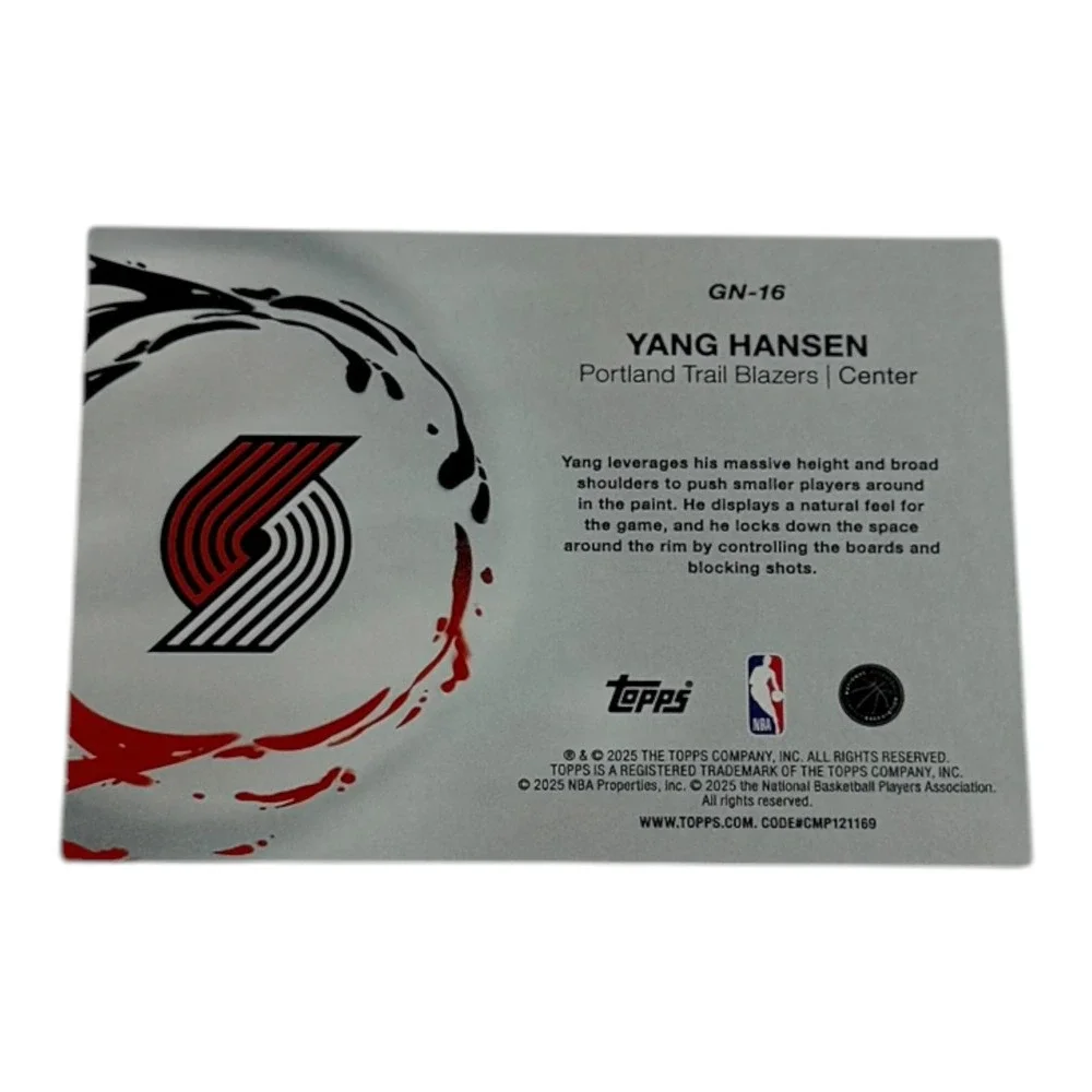 2025 Topps Generation Now Yang Hansen GN16 Portland Trail Blazers Rookie Card RC
